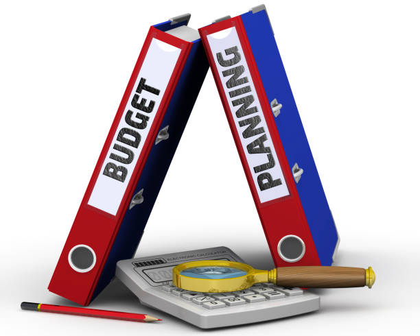 Image of two binders propped on each other and that are titled "Budget" and "Planning"