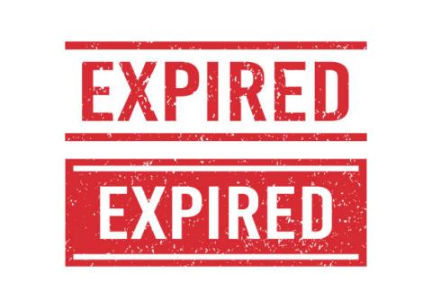 Image of a signed with the words "Expired". They are listed twice: Once with red letters in a white background; the other with white letters in a red background. 
